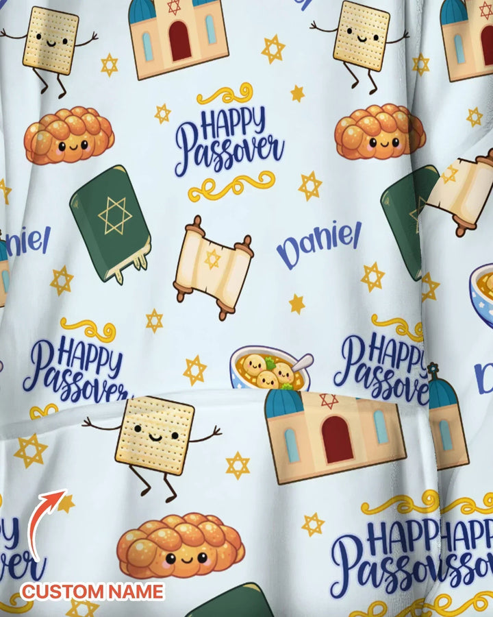 Custom name "Pesach Sameach" Bamboo Blanket Hoodie