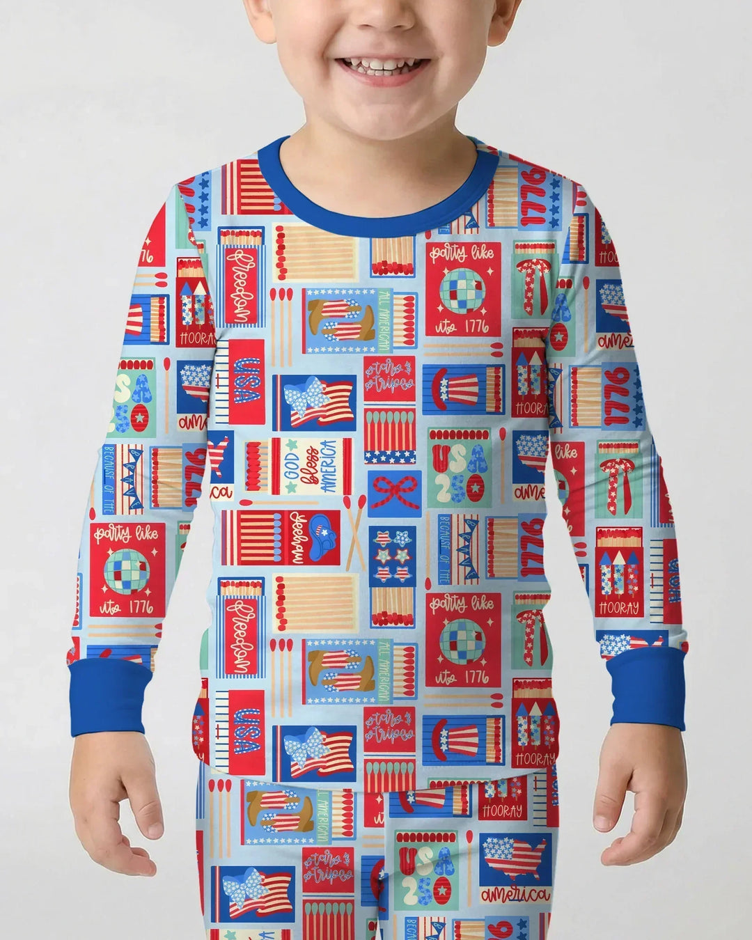 Patriotic Matchbox Family Matching Bamboo Two Piece Long Sleeve Pajama Set