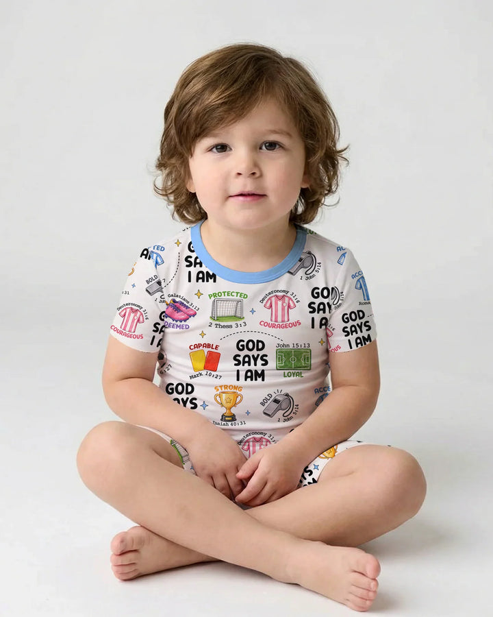 God Says I Am Soccer Bamboo Two Piece Short Sleeve Shorts Pajama Set