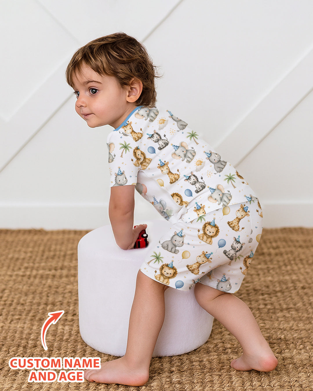 Custom Name Safari Animals When I Wake Up I Will Be Birthday Bamboo Two Piece Short Sleeve Shorts Pajama Set