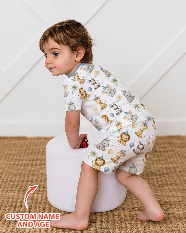 Custom Name Safari Animals When I Wake Up I Will Be Birthday Bamboo Two Piece Short Sleeve Shorts Pajama Set