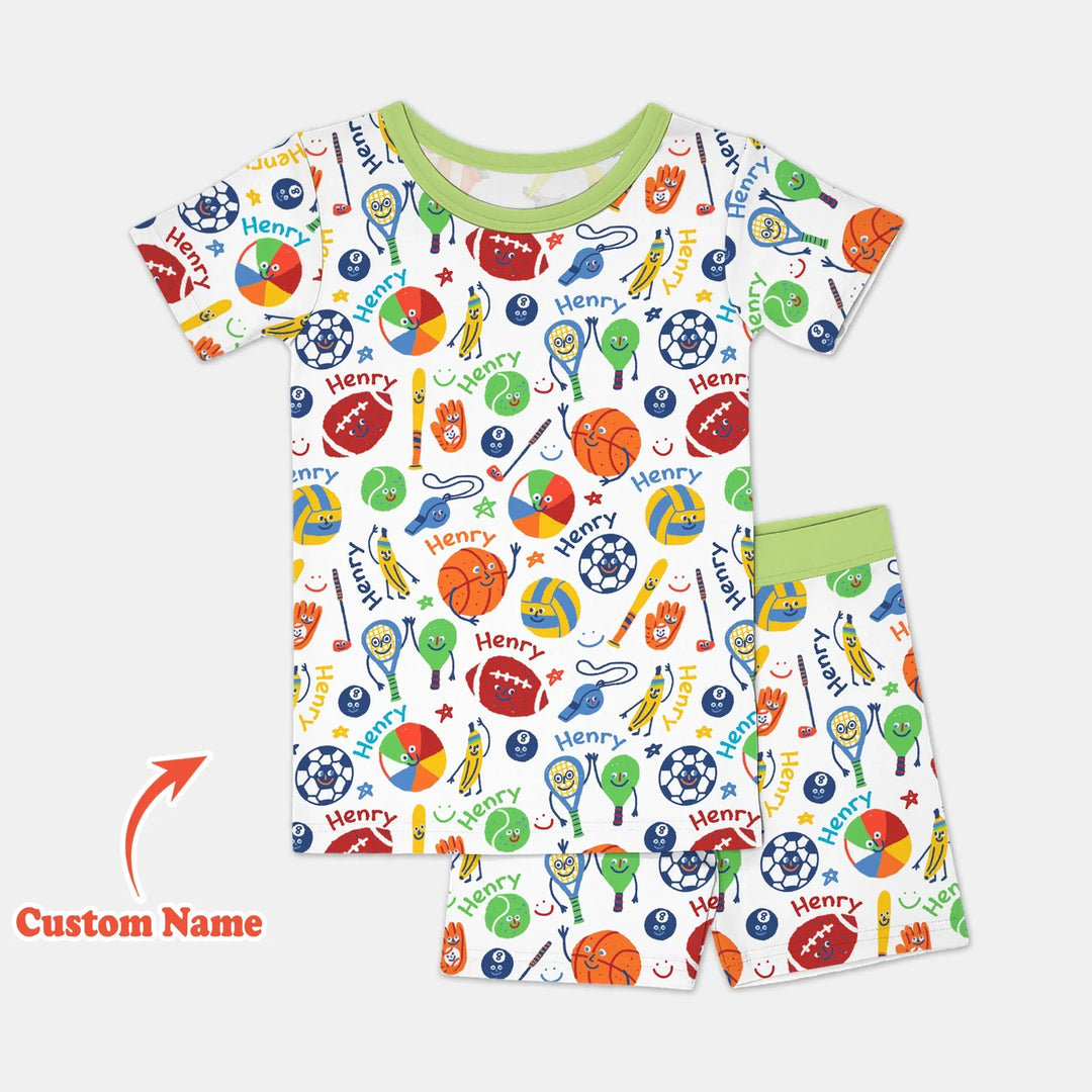 Play Ball Custom Name Bamboo Two Piece Short Sleeve Shorts Pajama Set