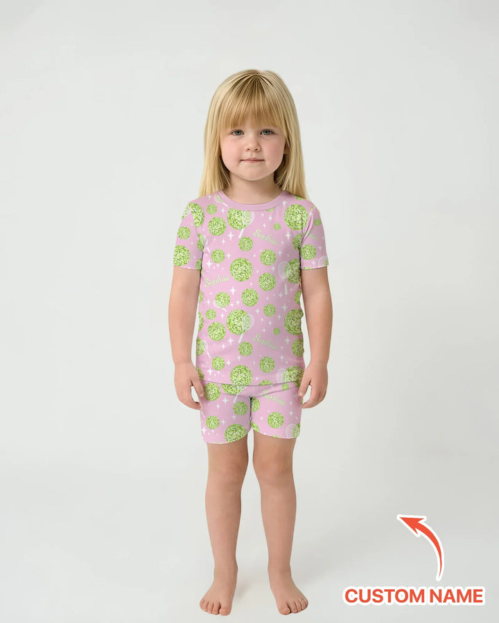 Tennis Disco Girl Party Matching Bamboo Two Piece Short Sleeve Shorts Pajama Set