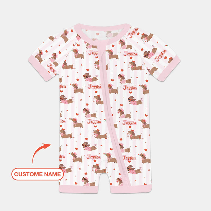 Custom Name Valentine Dachshund Family Matching Bamboo Shorty Zippy