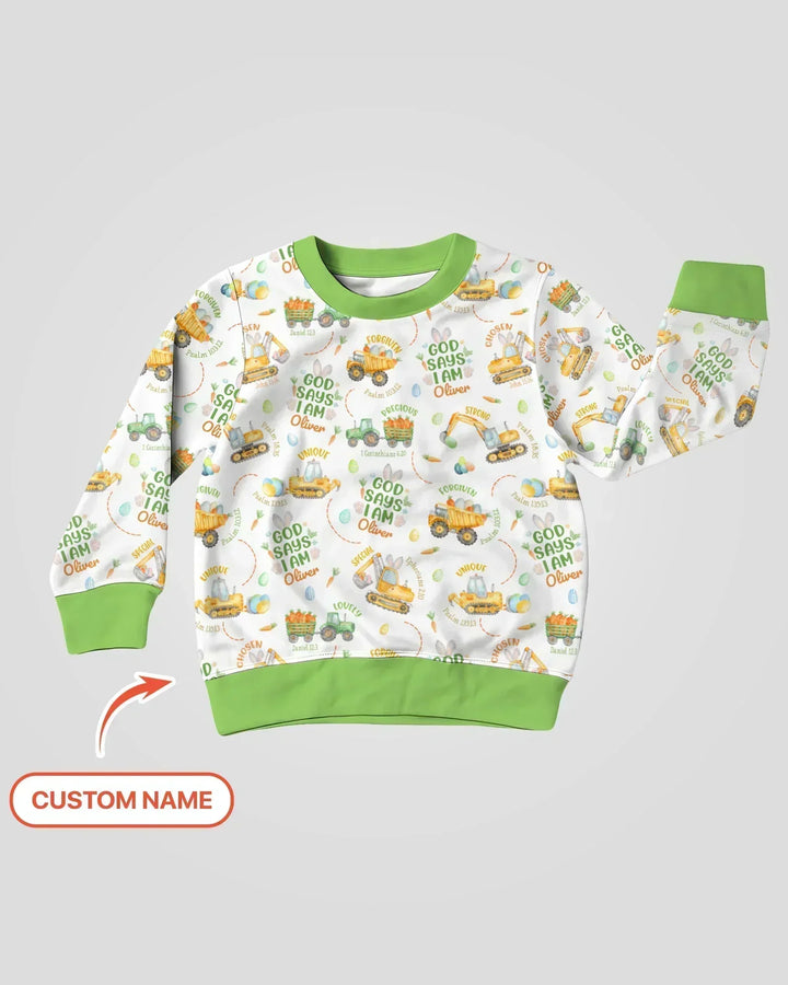 Happy Easter God Says I Am Custom Name Bamboo Crewneck Sweatshirt