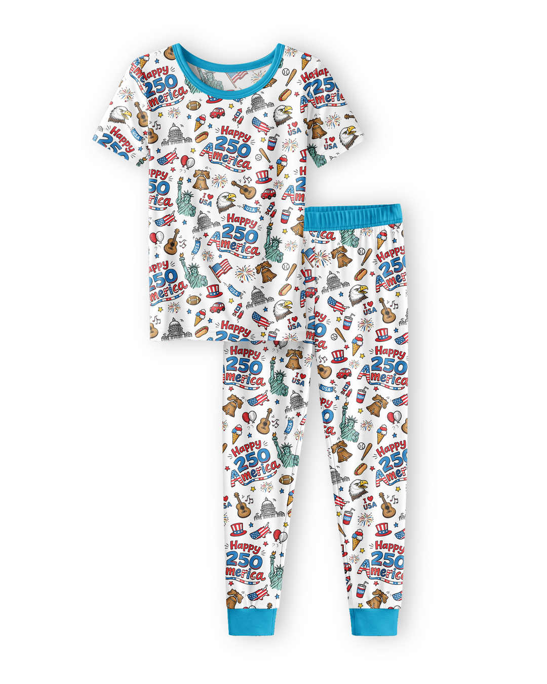 Happy 250 America I love USA Bamboo Two Piece Short Sleeve Pajama Set
