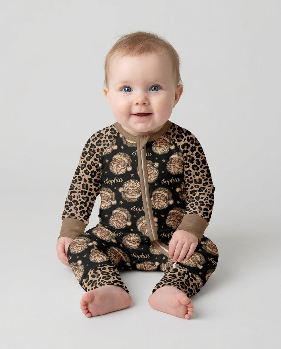 Custom Name Vintage Leopard Santa Bamboo Convertible Zippy