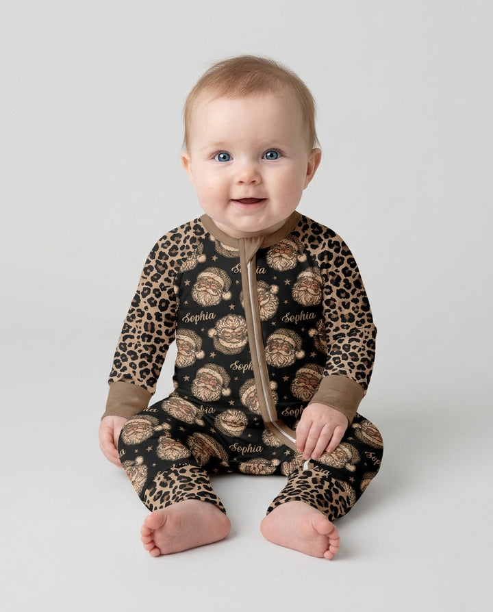 Custom Name Vintage Leopard Santa Bamboo Convertible Zippy