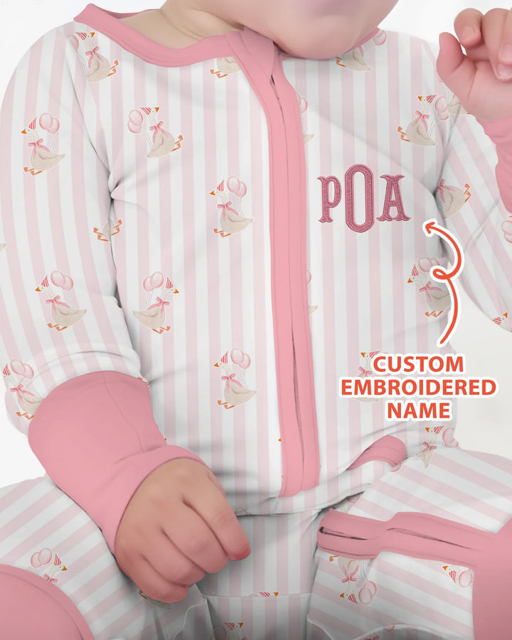 Custom Name Embroidered Birthday Girl  Bamboo Convertible Zippy
