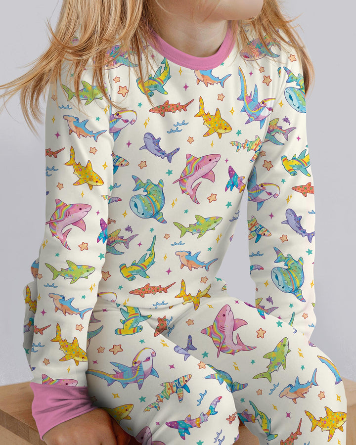 Tropical Sharks Bamboo Two Piece Long Sleeve Pajama Set