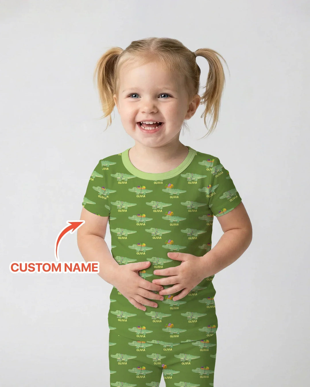 Custom Name Mardi Gras Gator Bamboo Two Piece Short Sleeve Pajama Set