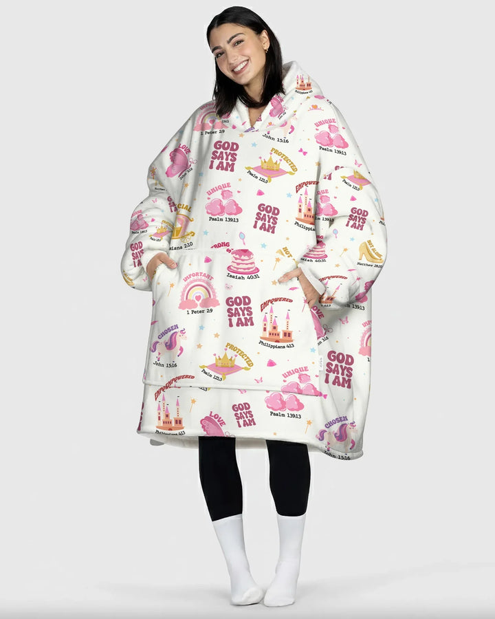 God Says I Am Girl Wearable Bamboo Blanket Hoodie