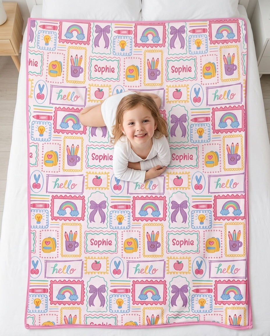 Custom Name Hello School Bamboo Blanket