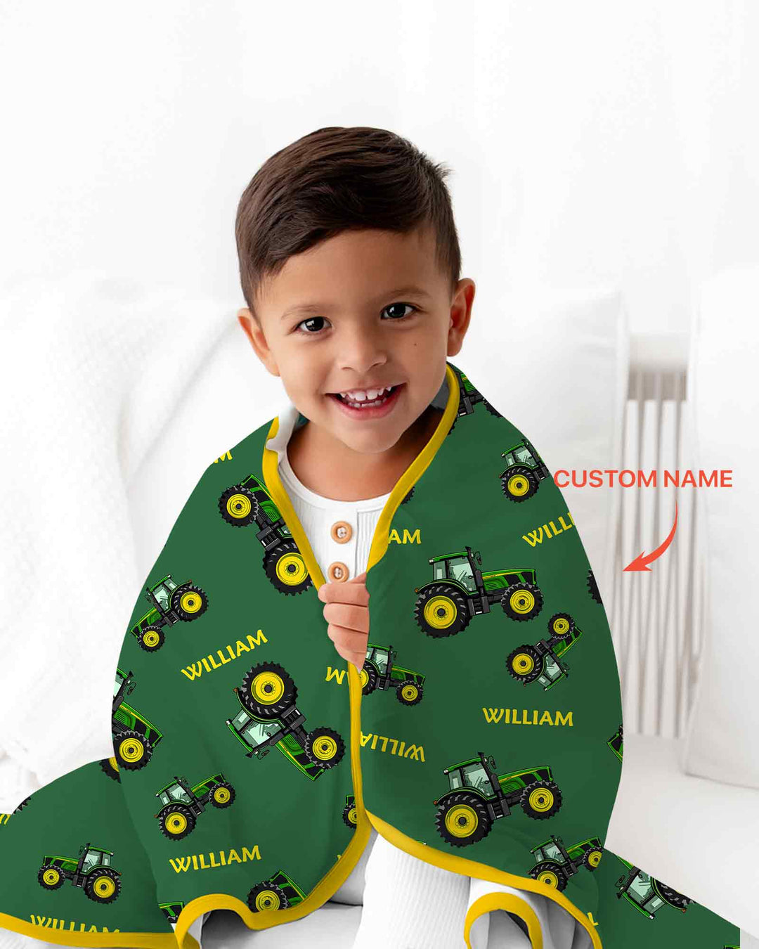 Custom Name Green Tractors Matching Daddy & Me Bamboo Blanket