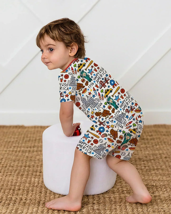 Doodle America 250th Anniversary Family Bamboo Two Piece Short Sleeve Shorts Pajama Set