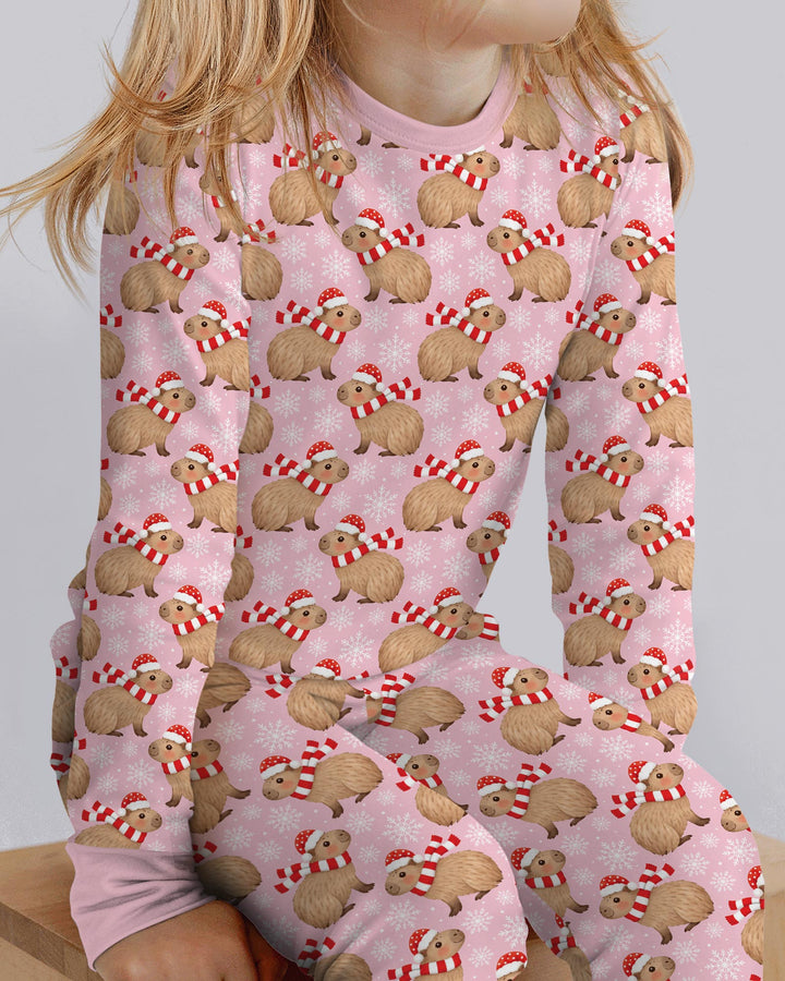 Holiday Capybaras Bamboo Two Piece Long Sleeve Pajama Set