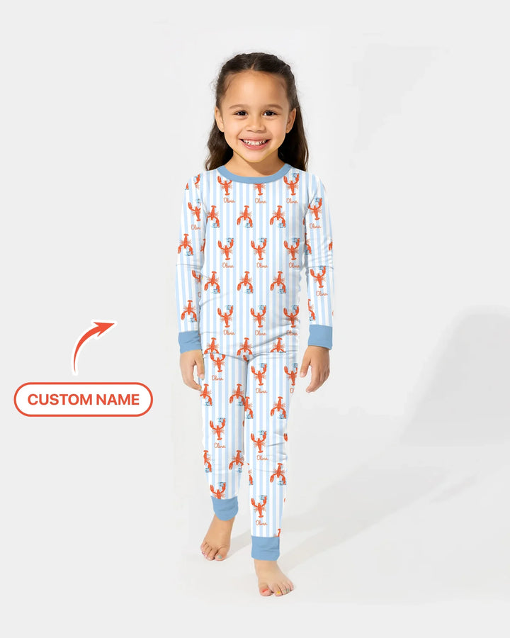 Custom Name Crawfish Beer Season Bamboo Two Piece Long Sleeve Pajama Set