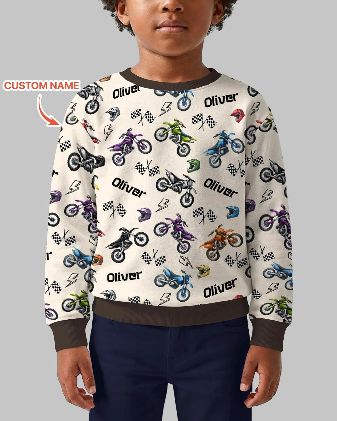 Custom Name Little Dirt Bike Rider Bamboo Crewneck Sweatshirt