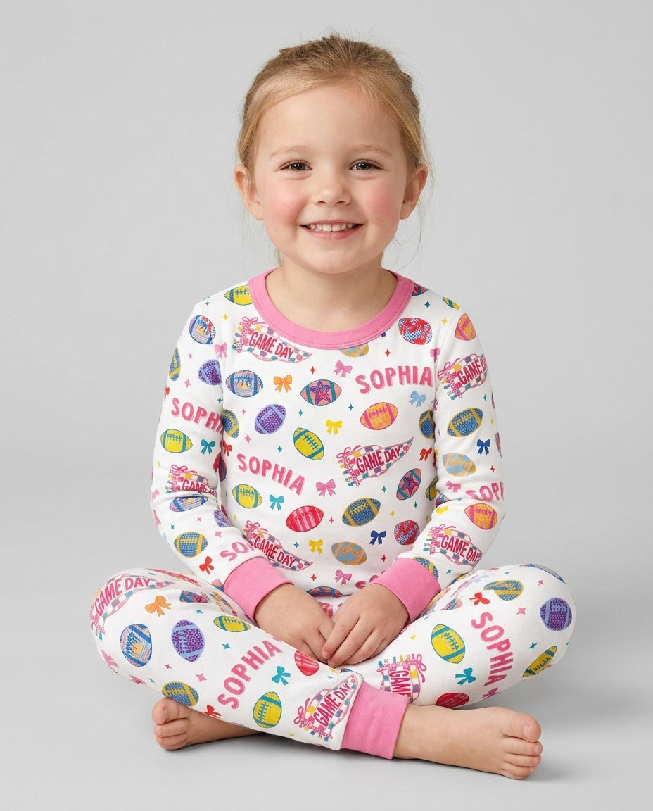 Custom Name Game day Bamboo Two Piece Long Sleeve Pajama Set