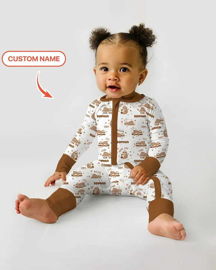 Custom Name Cute Sloth Bamboo Convertible Zippy