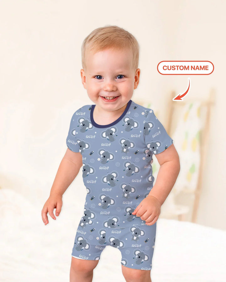 Custom Name Cosmic Koala Bamboo Two Piece Short Sleeve Shorts Pajama Set