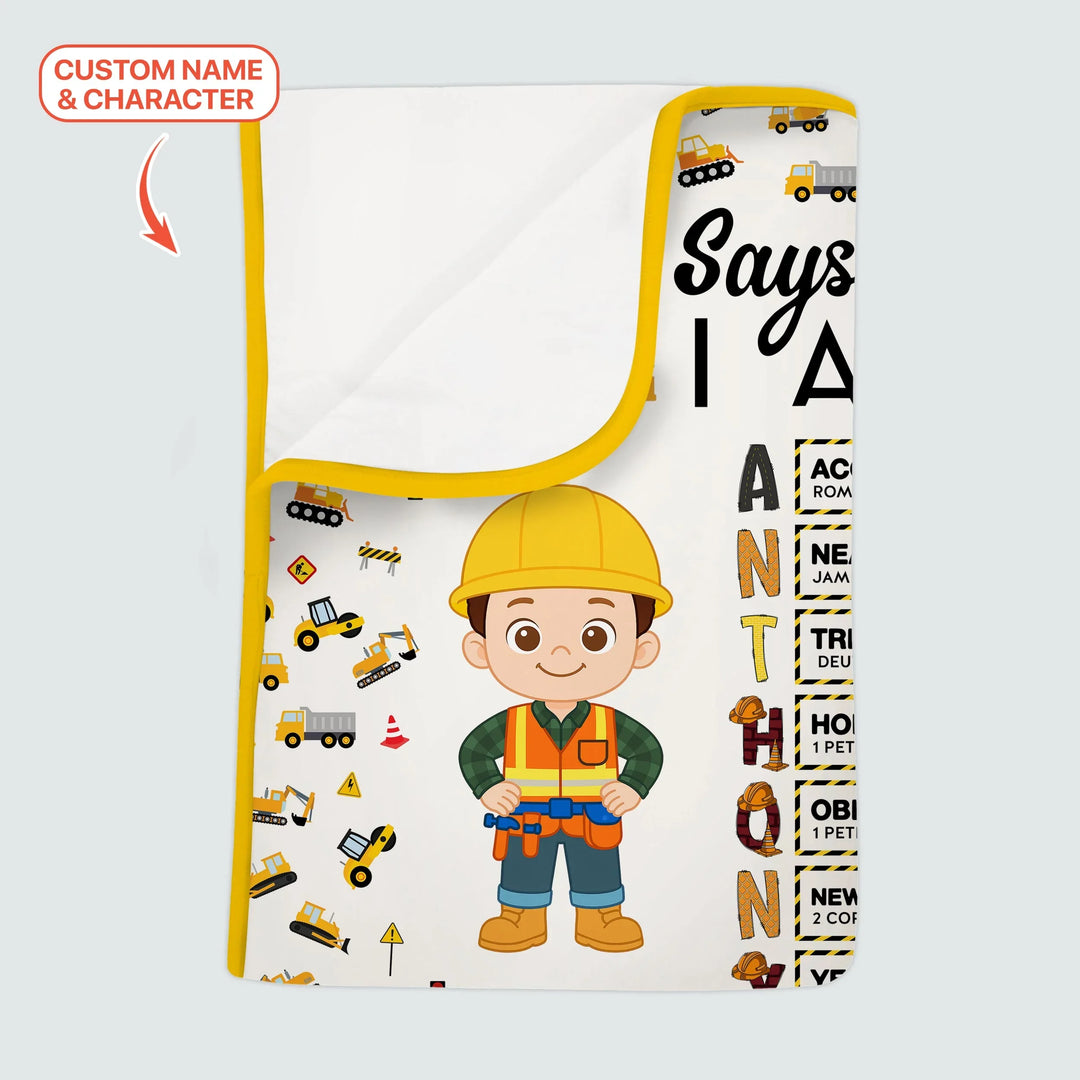 Custom Name God Says I Am Little Builder Letter in Bible Bamboo Blanket