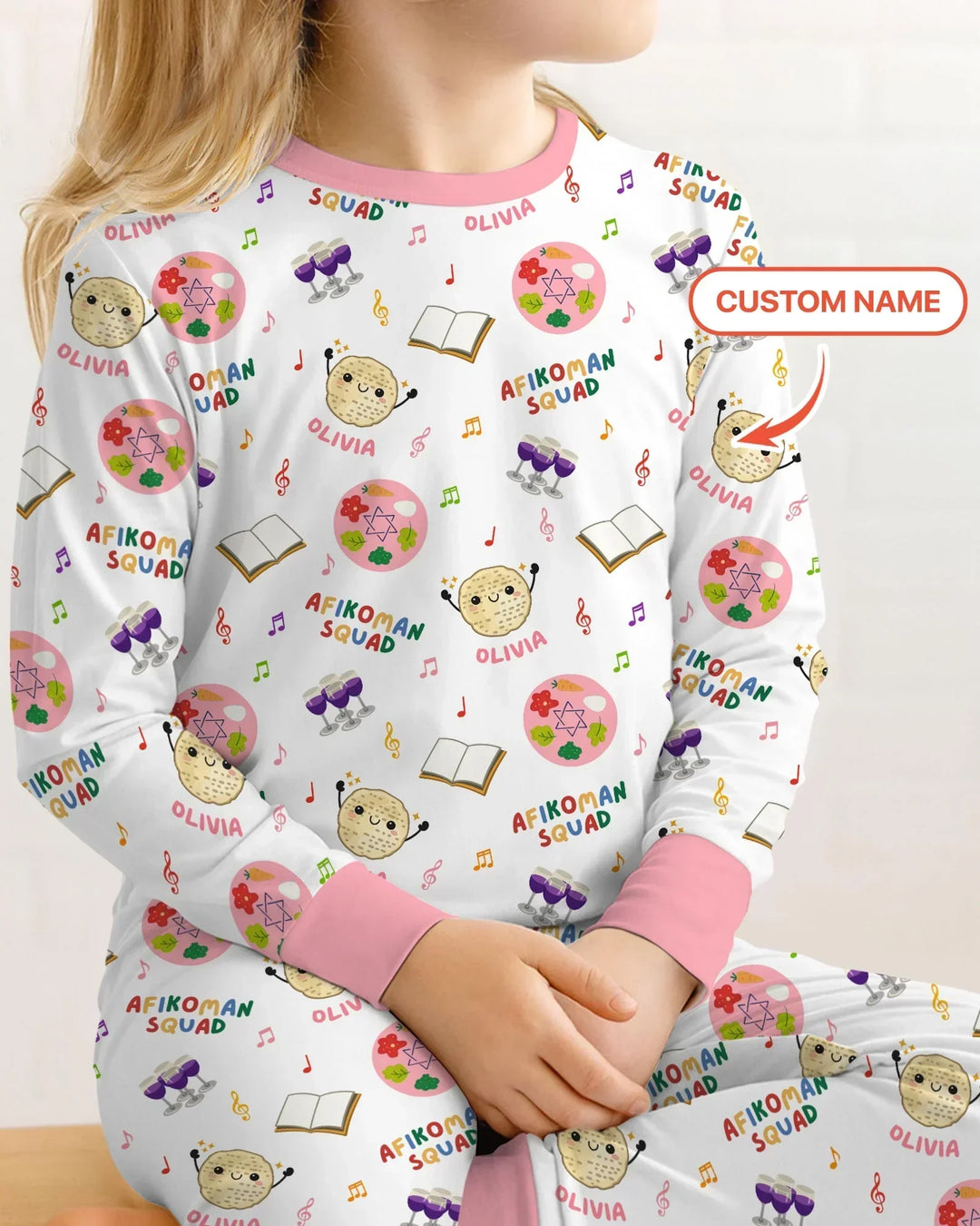 Custom Name Passover Afikoman Squad Bamboo Two Piece Long Sleeve Pajama Set