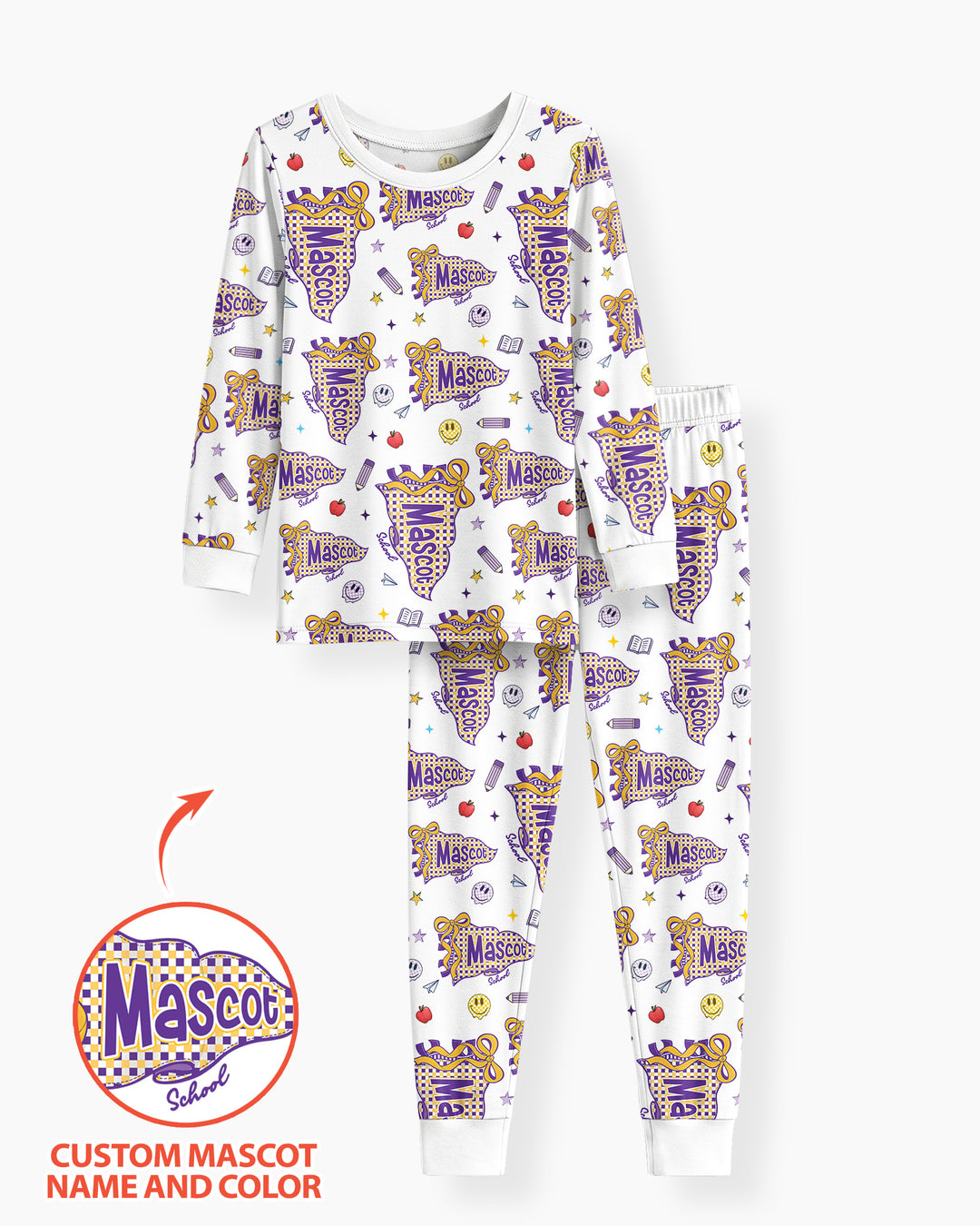 Custom Mascot School Name Bamboo Two Piece Long Sleeve Pajama Set