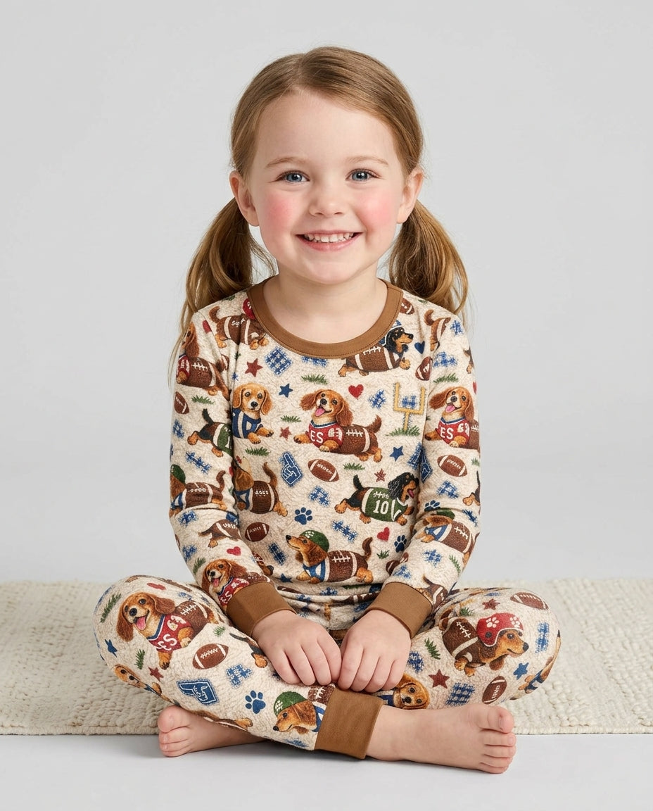 Football Doxie Squad Bamboo Two Piece Long Sleeve Pajama Set