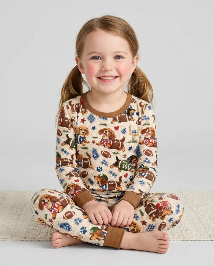 Football Doxie Squad Bamboo Two Piece Long Sleeve Pajama Set