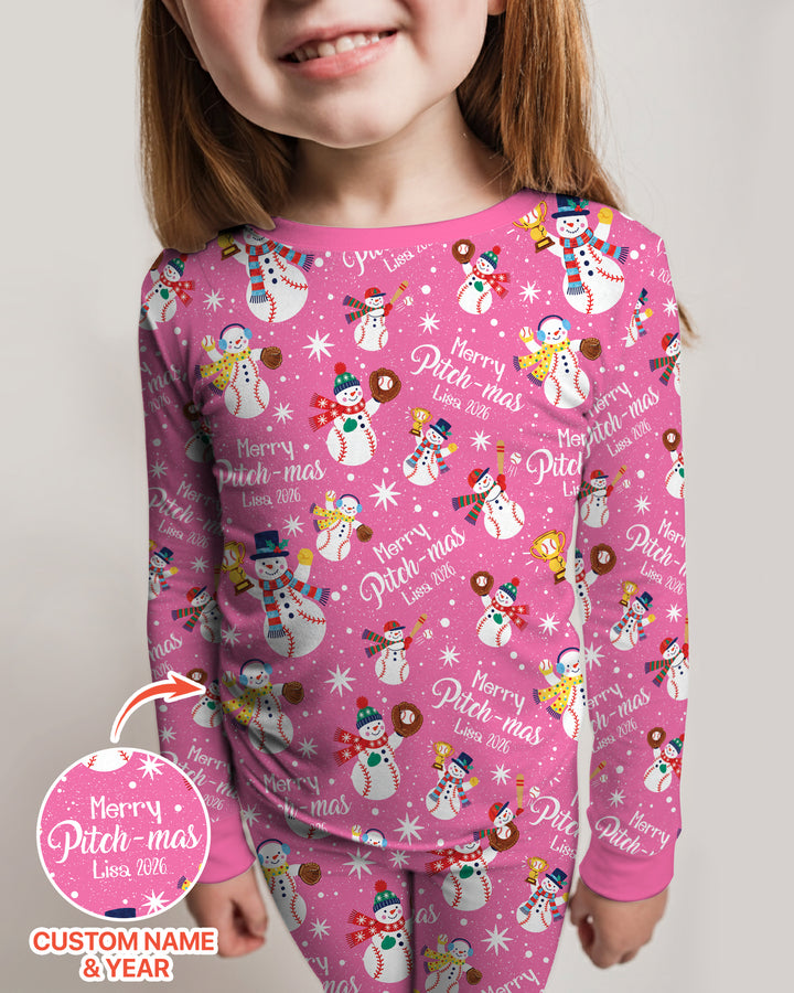Custom Baseball Christmas Bamboo Two Piece Long Sleeve Pajama Set