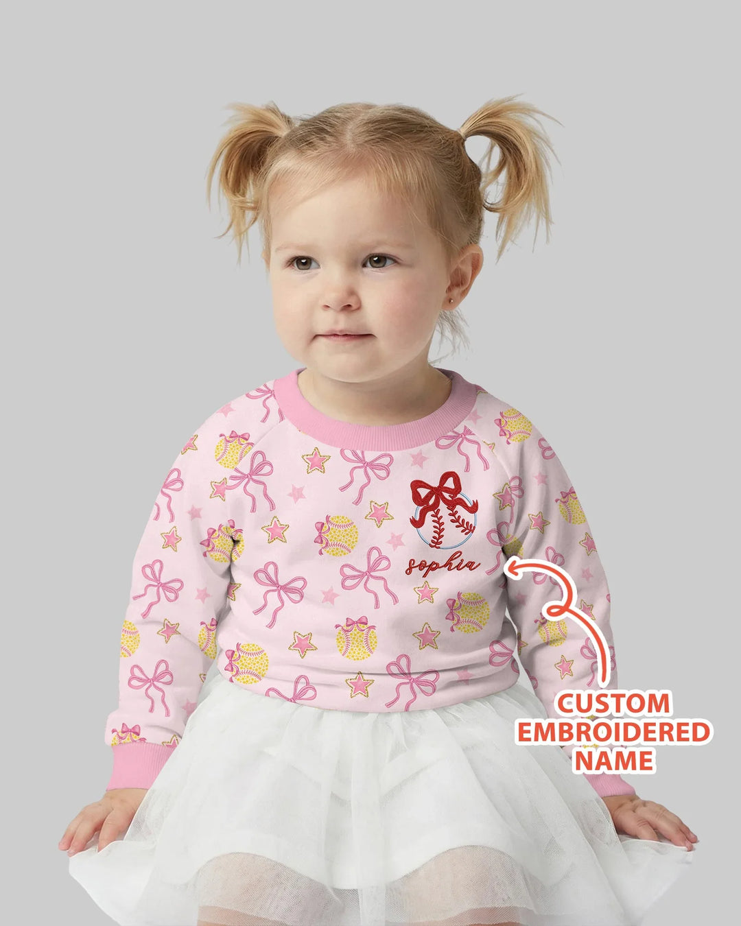 Custom Embroidered Softball Bow Baby Bamboo Crewneck Sweatshirt