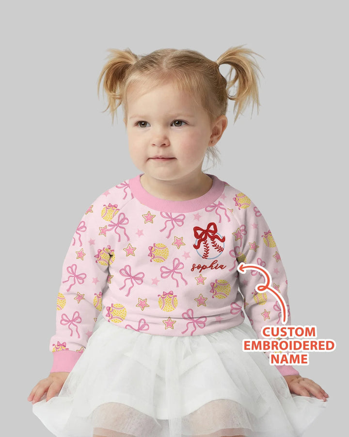 Custom Embroidered Softball Bow Baby Bamboo Crewneck Sweatshirt