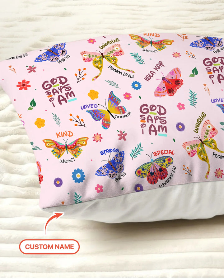 Custom Name God says I am Butterfly Bamboo Pillow Case