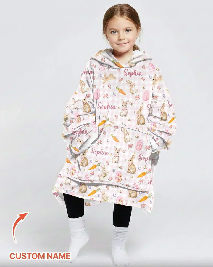 Custom Name Bunny Garden Bamboo Blanket Hoodie