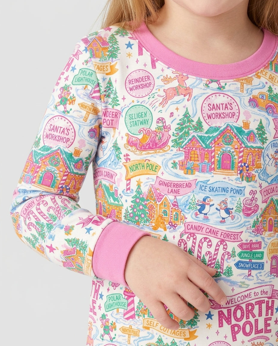 Pink North Pole Wonderland Bamboo Two Piece Long Sleeve Pajama Set