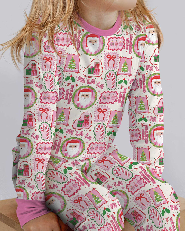 Fa La La Pink Christmas Bamboo Two Piece Long Sleeve Pajama Set