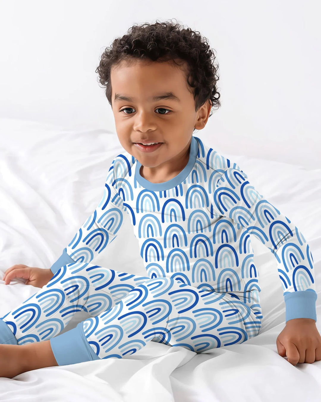 Sky Blue Rainbows Bamboo Two Piece Long Sleeve Pajama Set