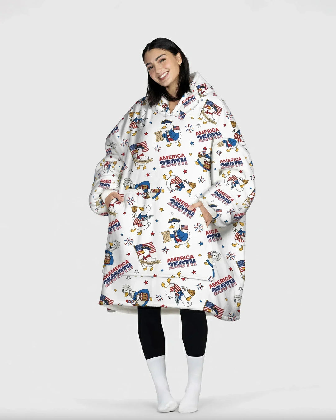 Patriotic Goose Celebrating 250 Years Wearable Bamboo Blanket Hoodie