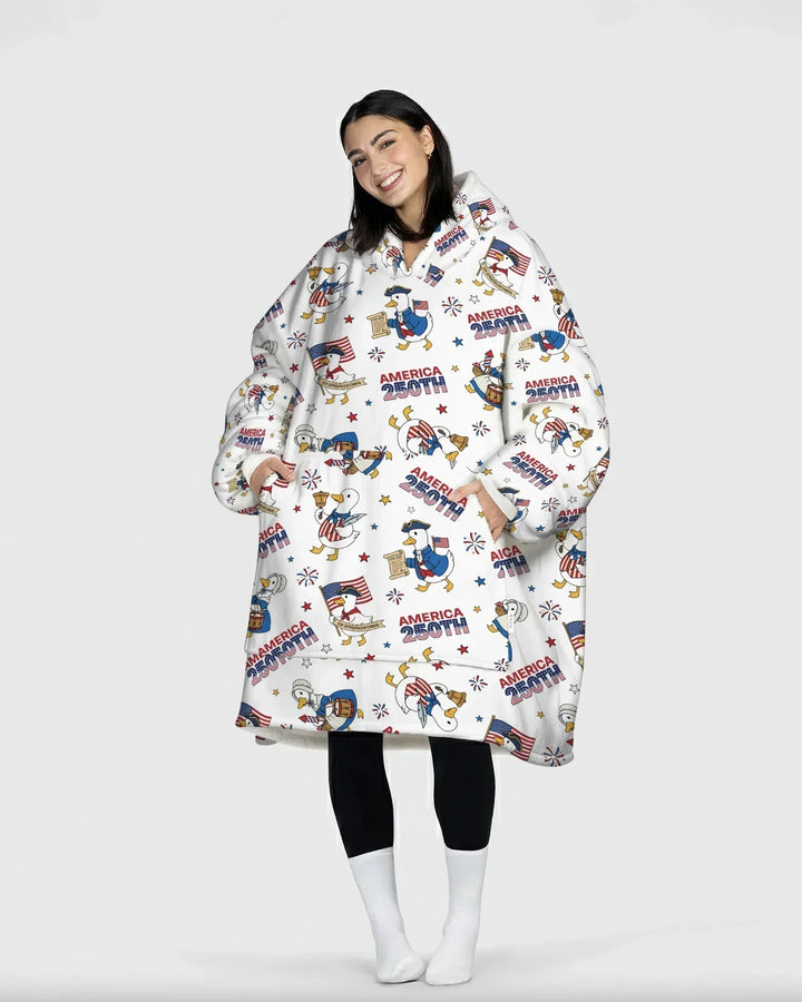 Patriotic Goose Celebrating 250 Years Wearable Bamboo Blanket Hoodie