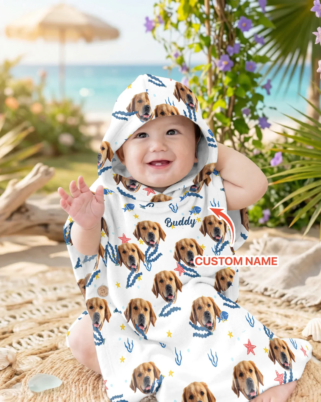 Custom Photo We All Need Vitamin Sea Bamboo Swim Poncho