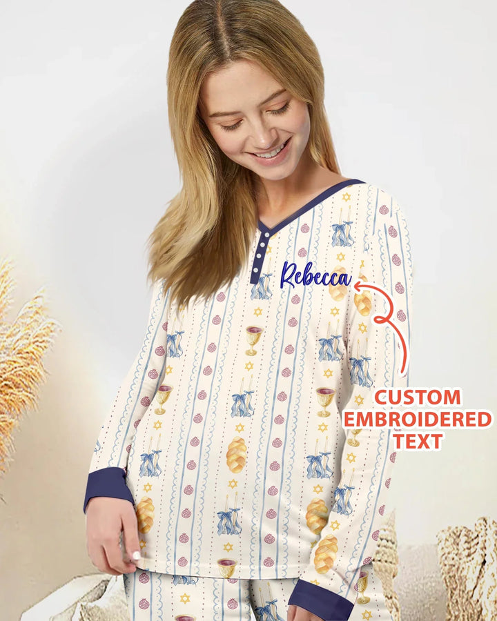 Custom Embroidered Name Shabbat Matching With Mom Bamboo Women Pajama Set