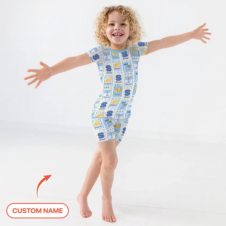 Light of Hanukkah Custom Name Bamboo Two Piece Short Sleeve Shorts Pajama Set