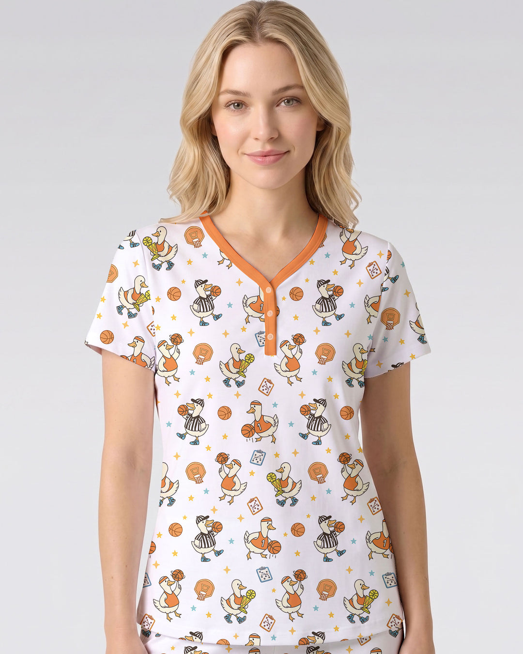 Silly Goose Playing Basketball Bamboo Women Short Sleeve Short Pajama Set