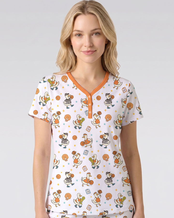 Silly Goose Playing Basketball Bamboo Women Short Sleeve Short Pajama Set
