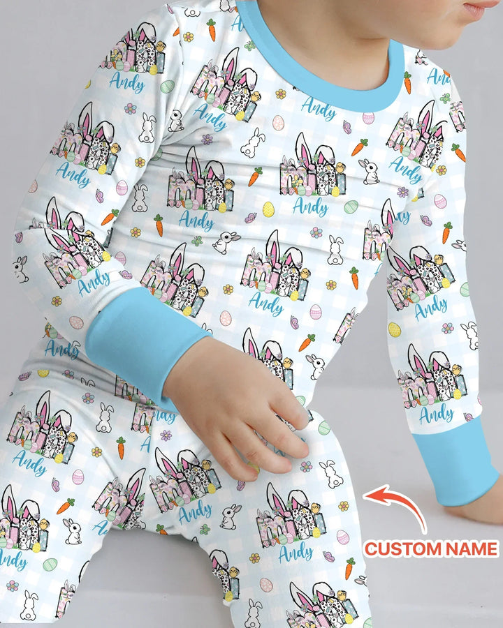 Custom Name Easter Family Matching Bamboo Two Piece Long Sleeve Pajama Set