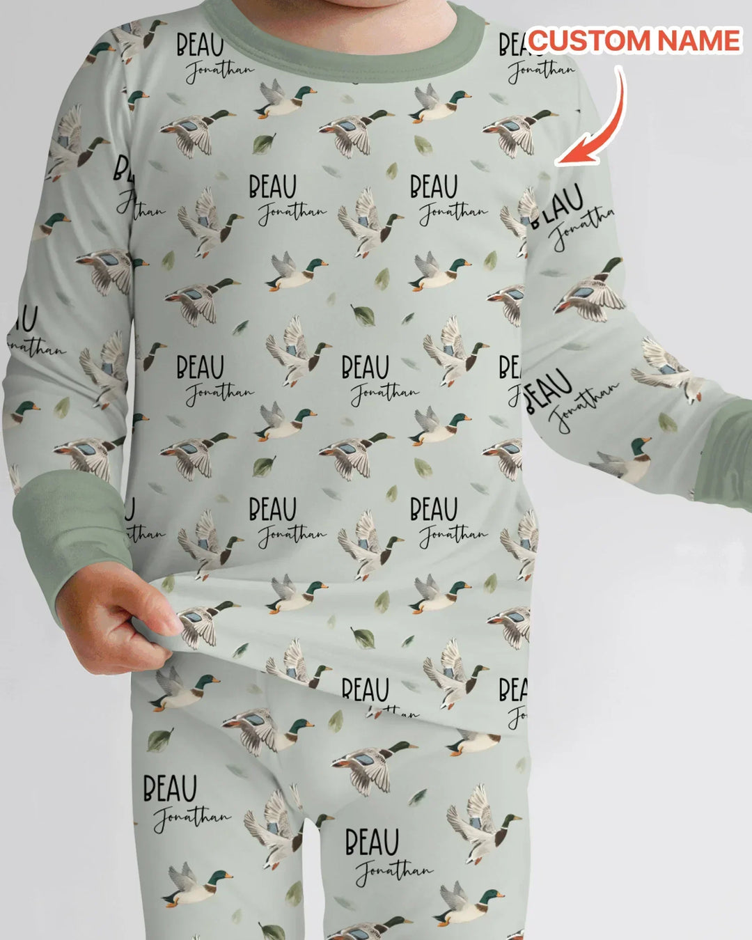 Custom Name Mallard Duck Bamboo Two Piece Long Sleeve Pajama Set