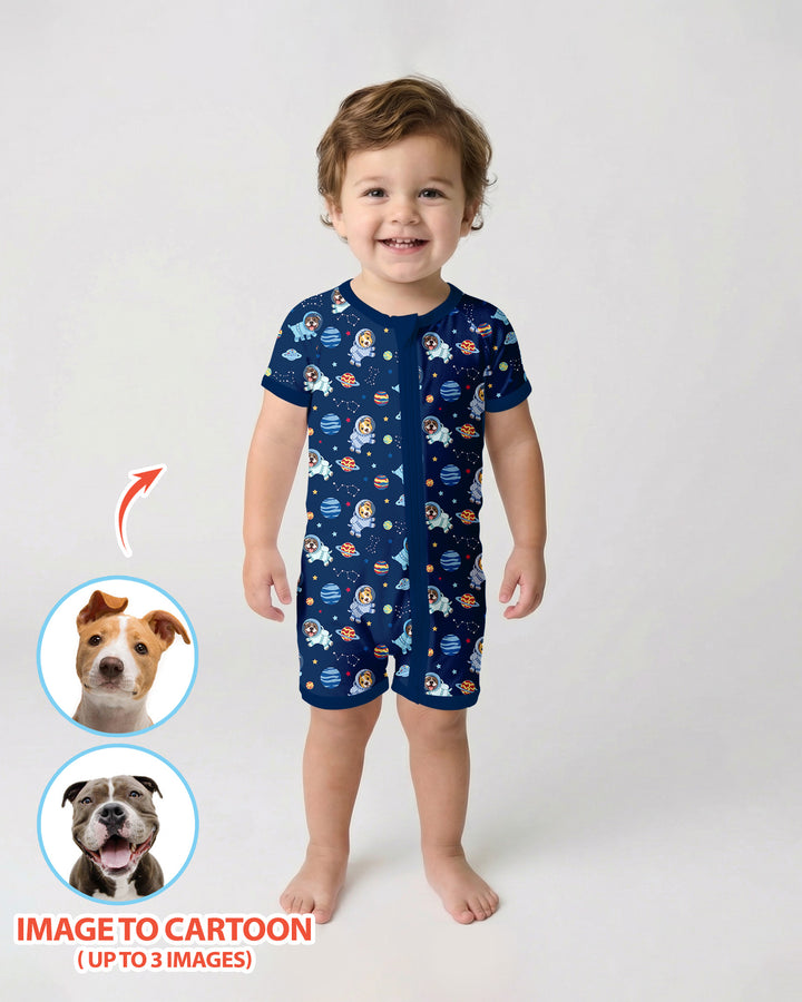 Astronaut Custom Pet Image Family Matching Bamboo Shorty Zippy