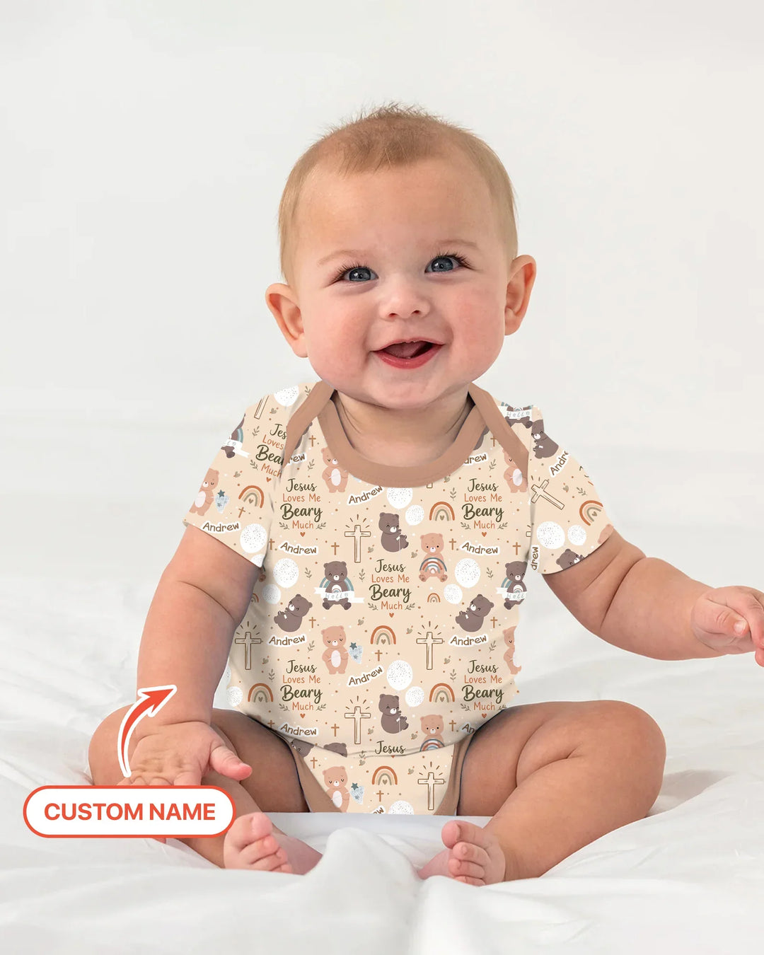Custom Name Jesus Loves Me Beary Much Bamboo Bodysuit