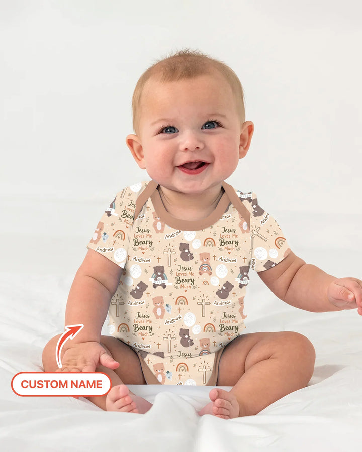 Custom Name Jesus Loves Me Beary Much Bamboo Bodysuit